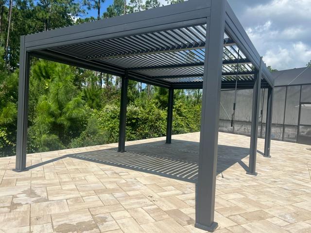 Pergola beside outdoor living area